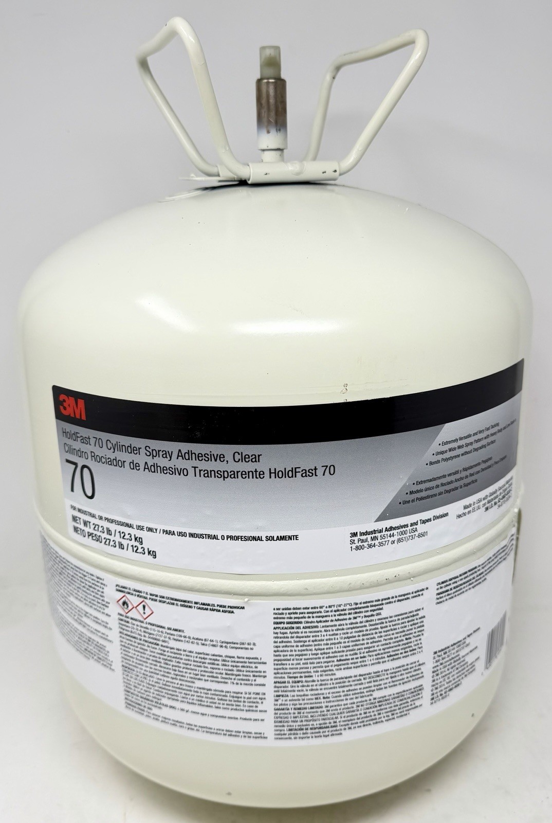 NEW 3M HoldFast 70 Spray Adhesive 27.3 lbs Cylinder Clear 7100138479 SHIPS FREE!