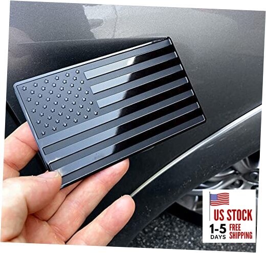 USA Embossed Stainless Steel Metal Flag for Cars, Trucks 5"x3" Black