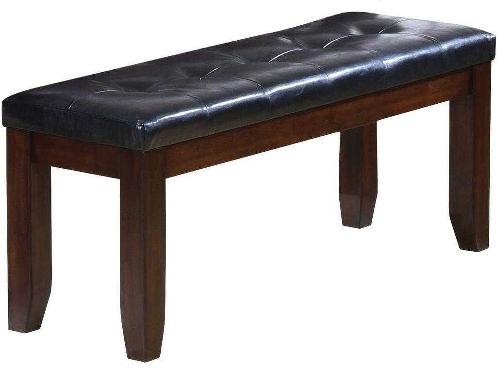 48 Black and Espresso Upholstered Faux Leather Bench