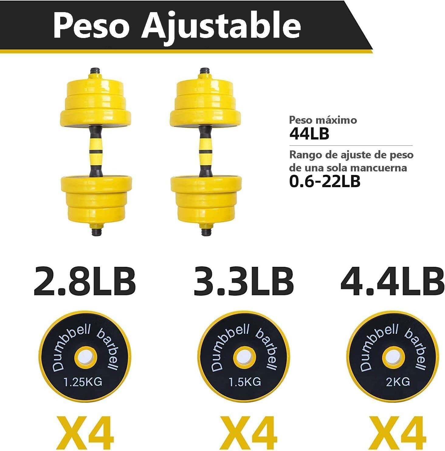 2-in-1 Adjustable Dumbbell Set 44 Lbs Dumbbell Weights for Home Gym Yellow