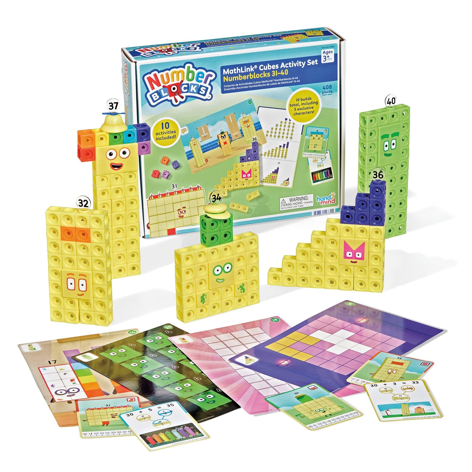 hand2mind Numberblocks 31-40 MathLink Cubes 10.75 inches, Multiple Colors