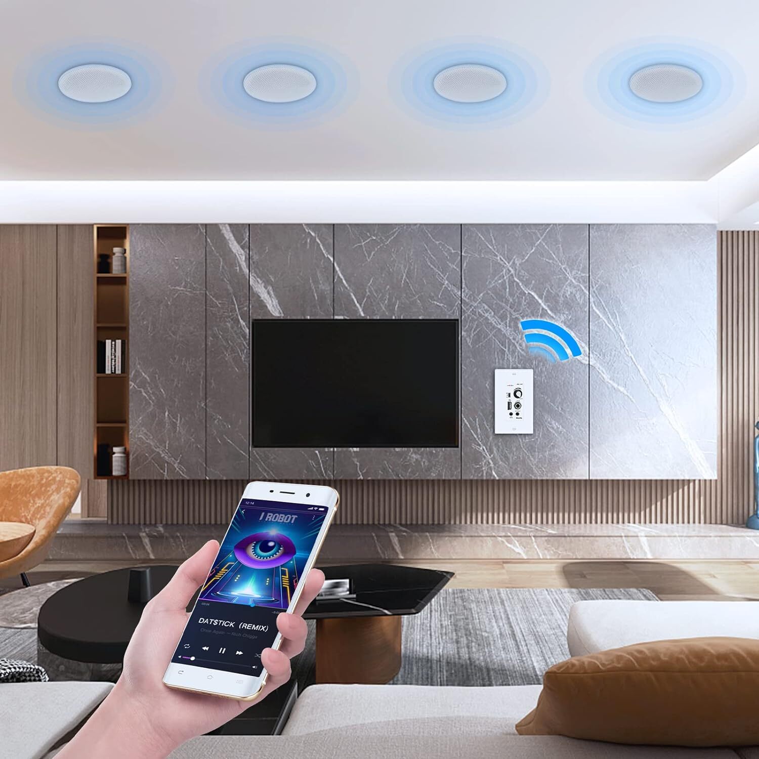 4* Herdio 2-Way Bluetooth Ceiling Speakers + in Wall Amplifier Receiver 3 Sizes