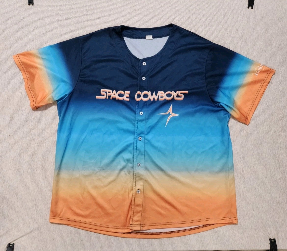Sugar Land Space City Cowboys Baseball Jersey Mens XL Blue Fauxback MiLB Astros