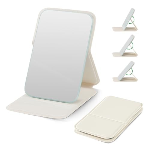 vpu Foldable Compact Makeup Mirror, Portable Pocket Travel Mirrors Beige