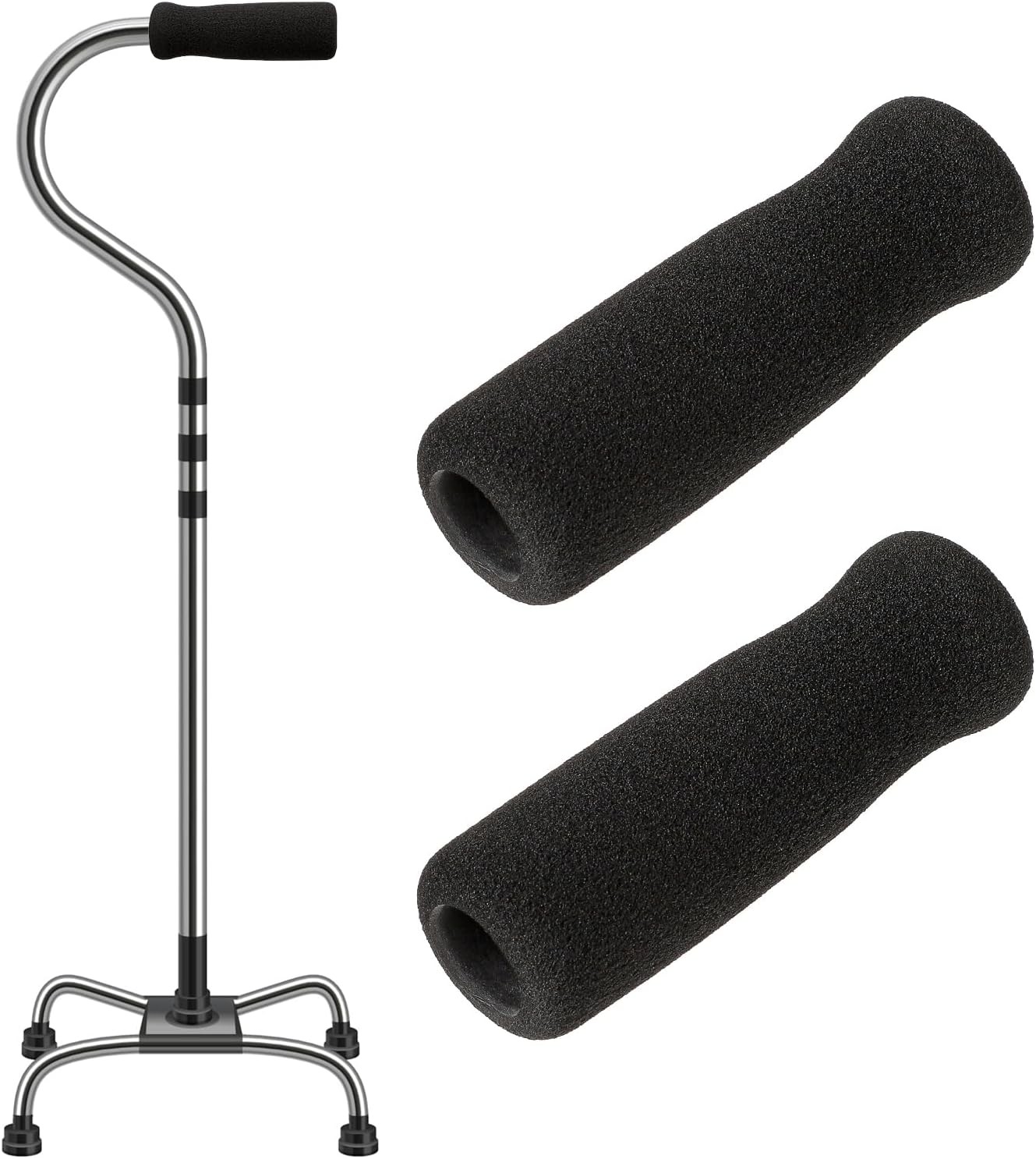 Cane Handle Grip Replacement, 2 PCS Walking Stick Grips for Seniors, black