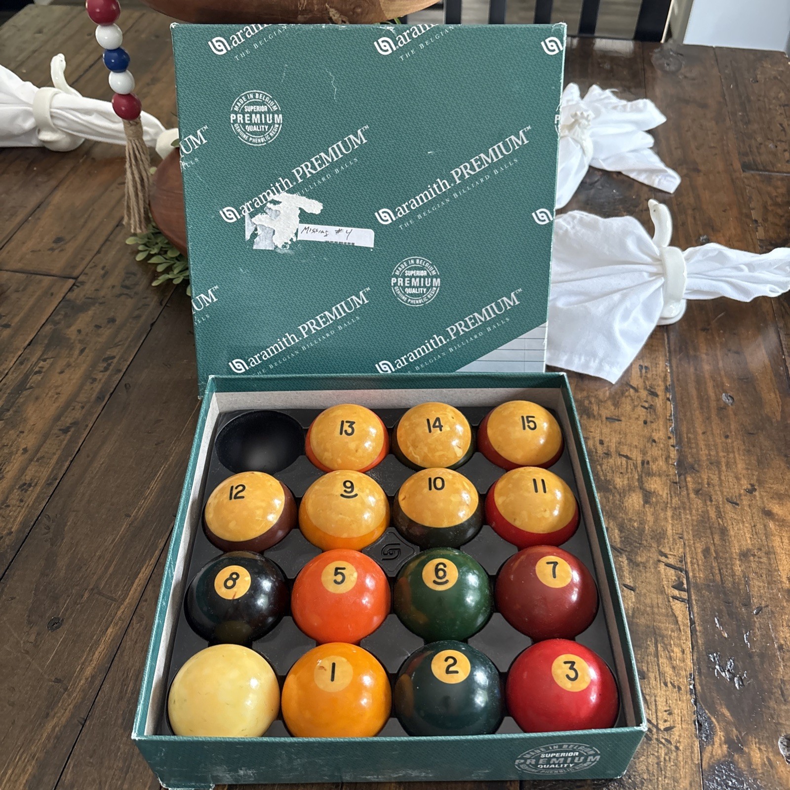 Aramith Billiards Pool Ball Set (missing #4) Belgium Phenolic Resin 2.25