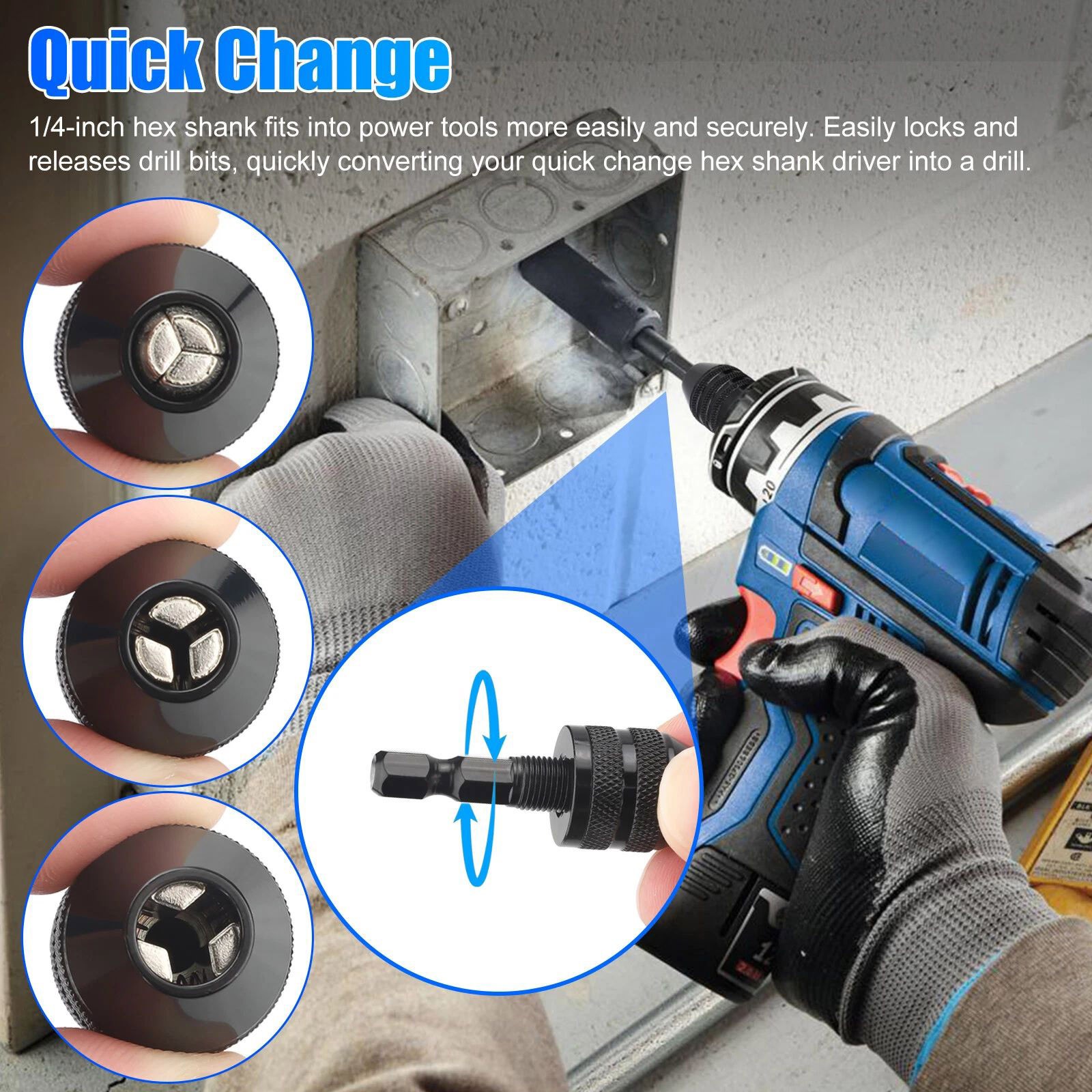 4Pcs 1:4-inch hex shank Versatile Conversion Drill chuck suitable for drills