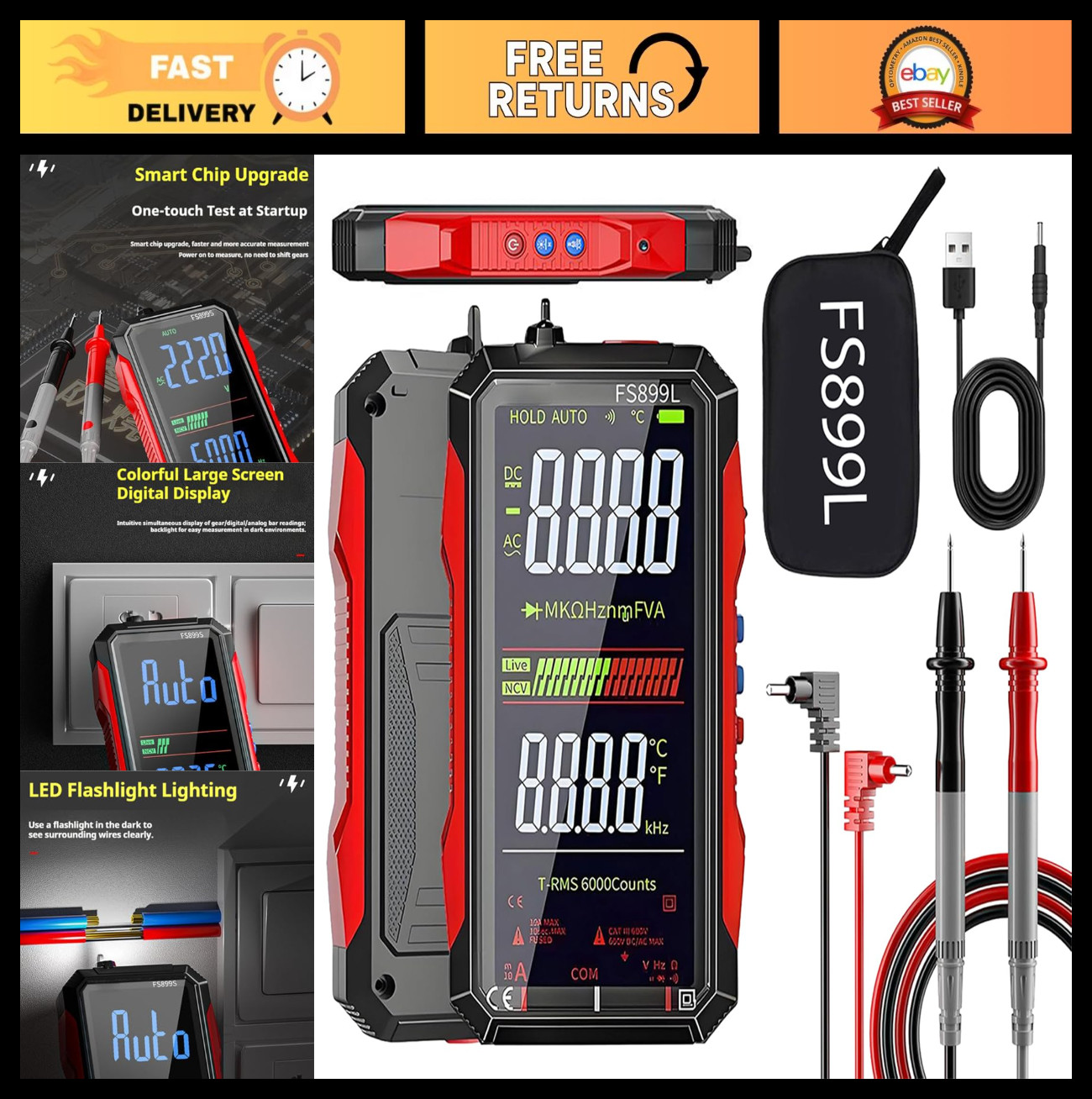 USB Rechargeable Digital Multimeter, Auto Display Tester for Home & Industrial U