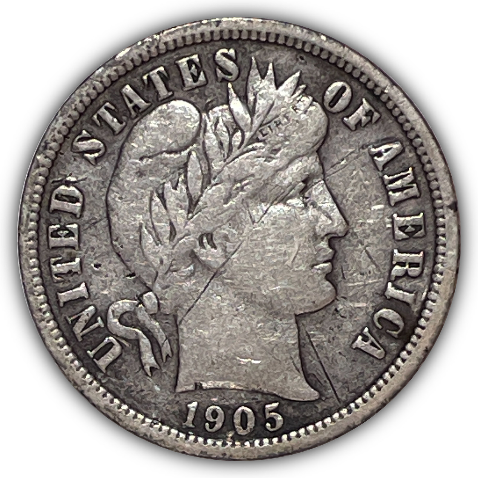 1905-S Barber Dime Silver Extremely Fine XF Coin, Scratched #26577