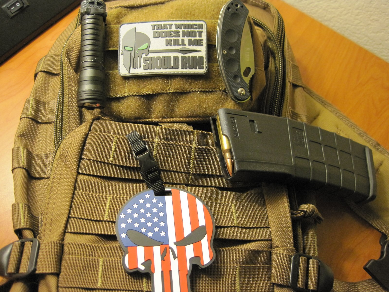 TACTICAL MORALE PATCH "THAT WHICH DOES NOT KILL ME SHOULD RUN" HOOK BACK LOOK!!
