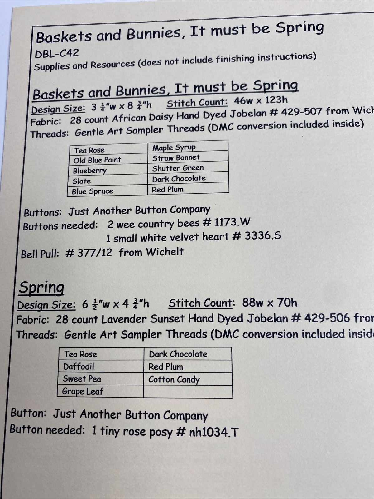 Designs By Lisa - Baskets and Bunnies - Cross Stitch Pattern