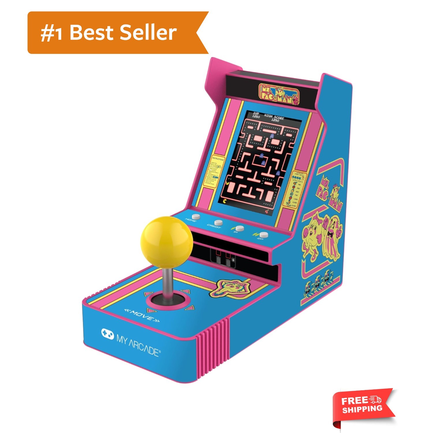 Ms. Pac-Man Joystick Player: Arcade Classics, Retro Games, Mini Video Game Co...