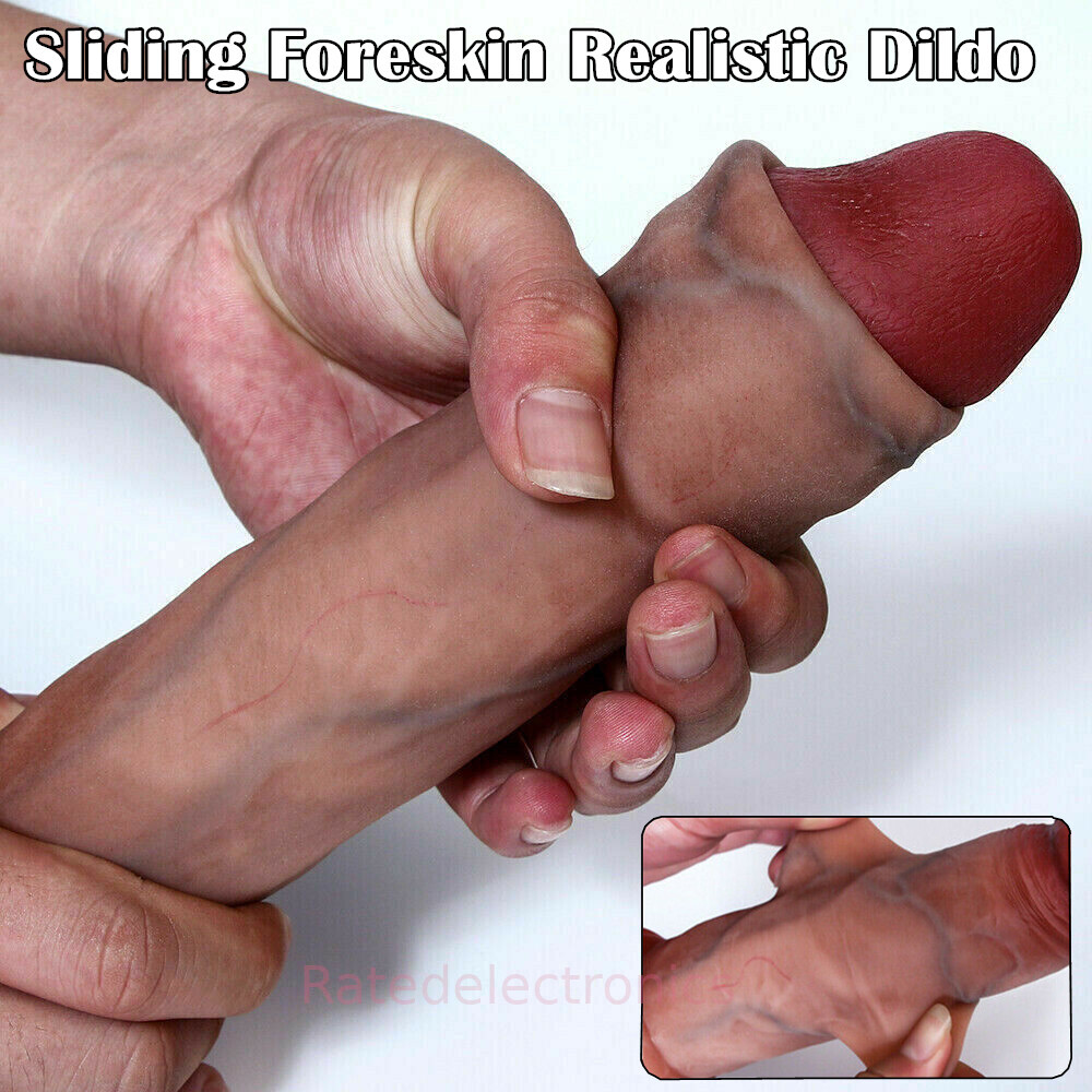 8.26“ Realistic Penis Dildo Sliding Foreskin Masturbation Suction Cup Sex Toy US