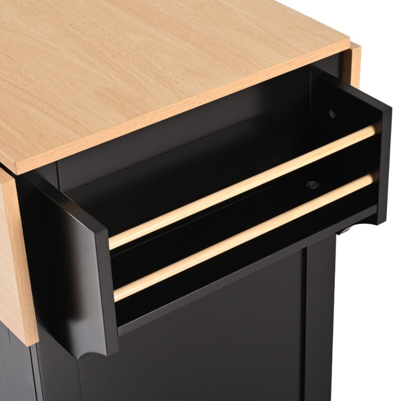 55.7'' Large Kitchen Island with 2 Drop Leaf Rolling Kitchen Cart on 5 Wheels