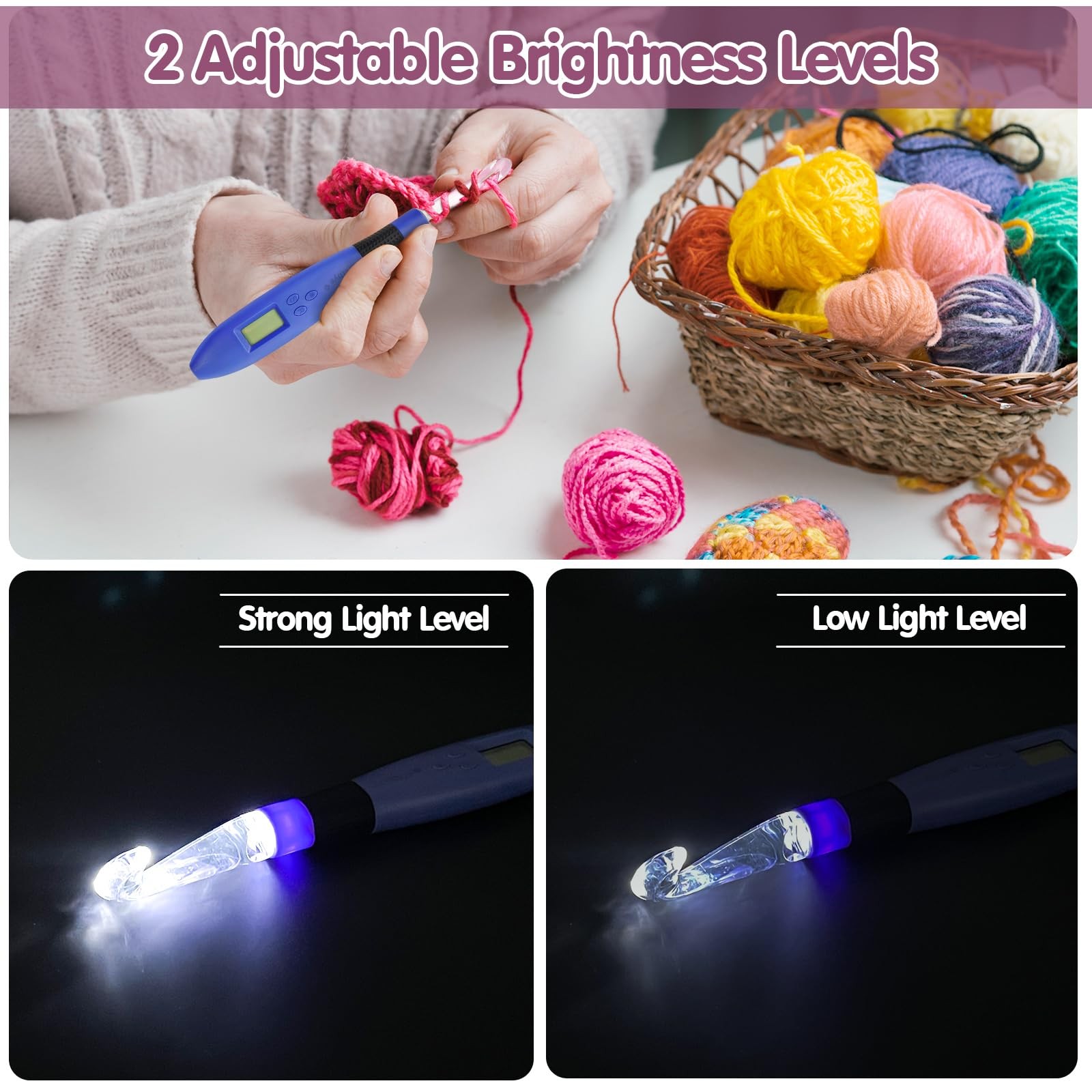Crochet Hook with 18 Different Size, for Stitch & Row Counter, Light up Intercha