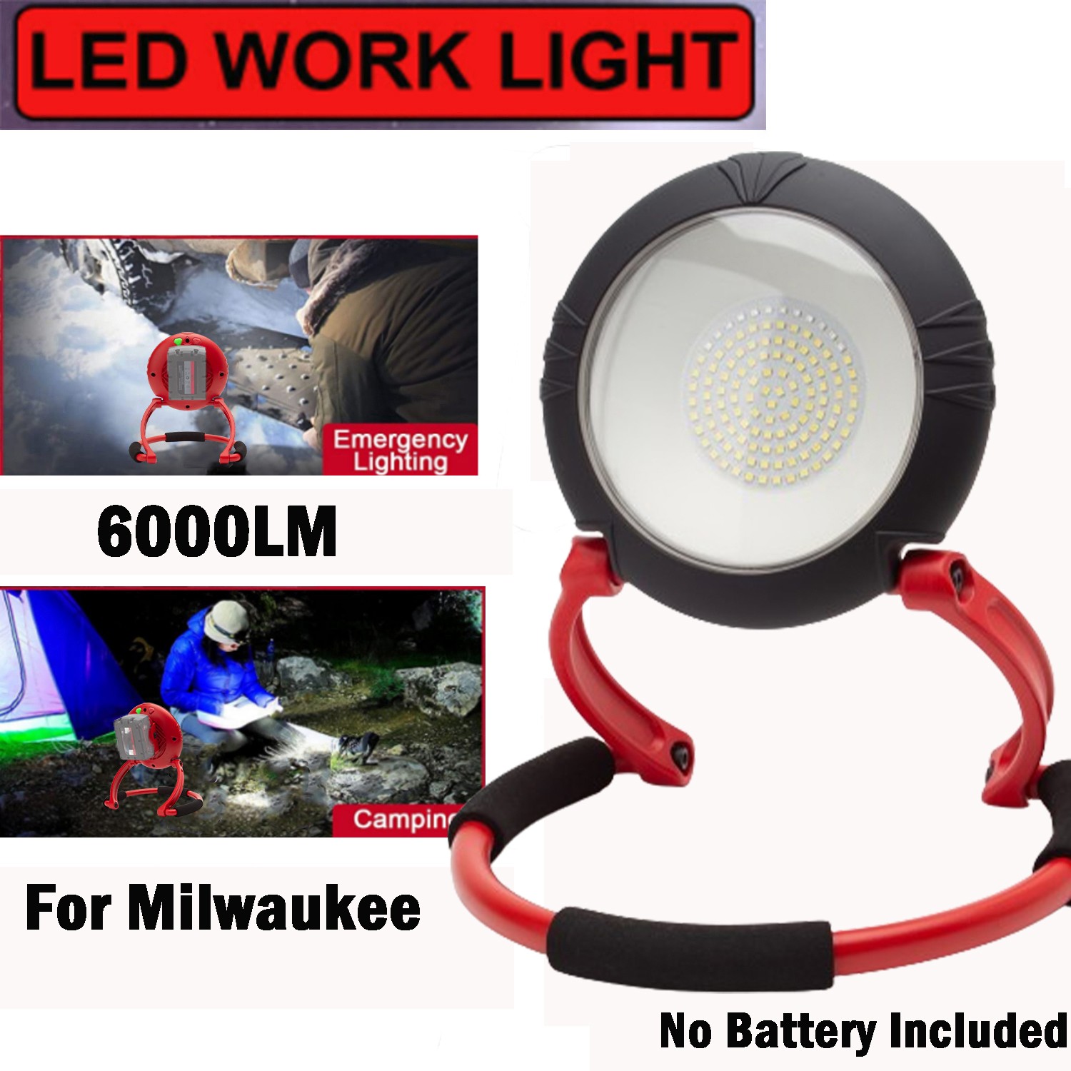 Foldable LED Work Light Cordless Flood Lights For Milwaukee 18V Battery w/USB