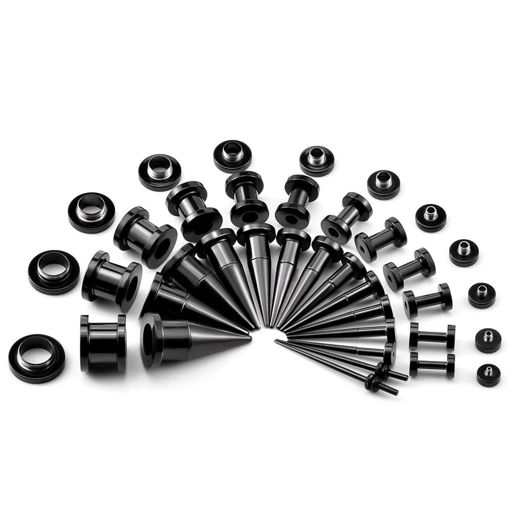 TBOSEN 36PCS Ear Gauge Stretching Kit Stainless (1.6-10mm)-Black-Screw Fit