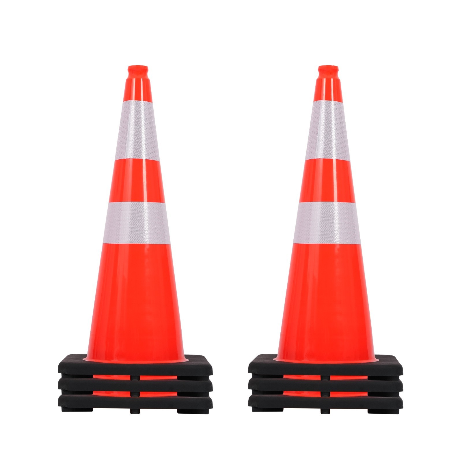 6PK 30" Highway Traffic Cones 7lb Each Rubber Base Anti-Wind w Reflective Collar