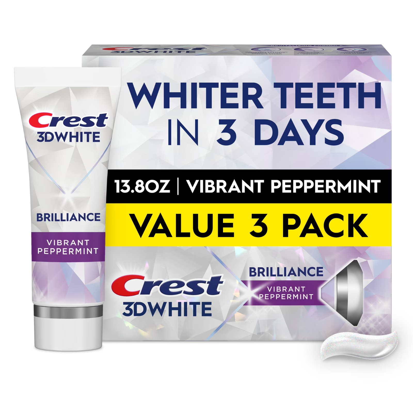 Crest 3D White Brilliance Toothpaste, Vibrant Peppermint, 4.1 Oz. Pack of 3