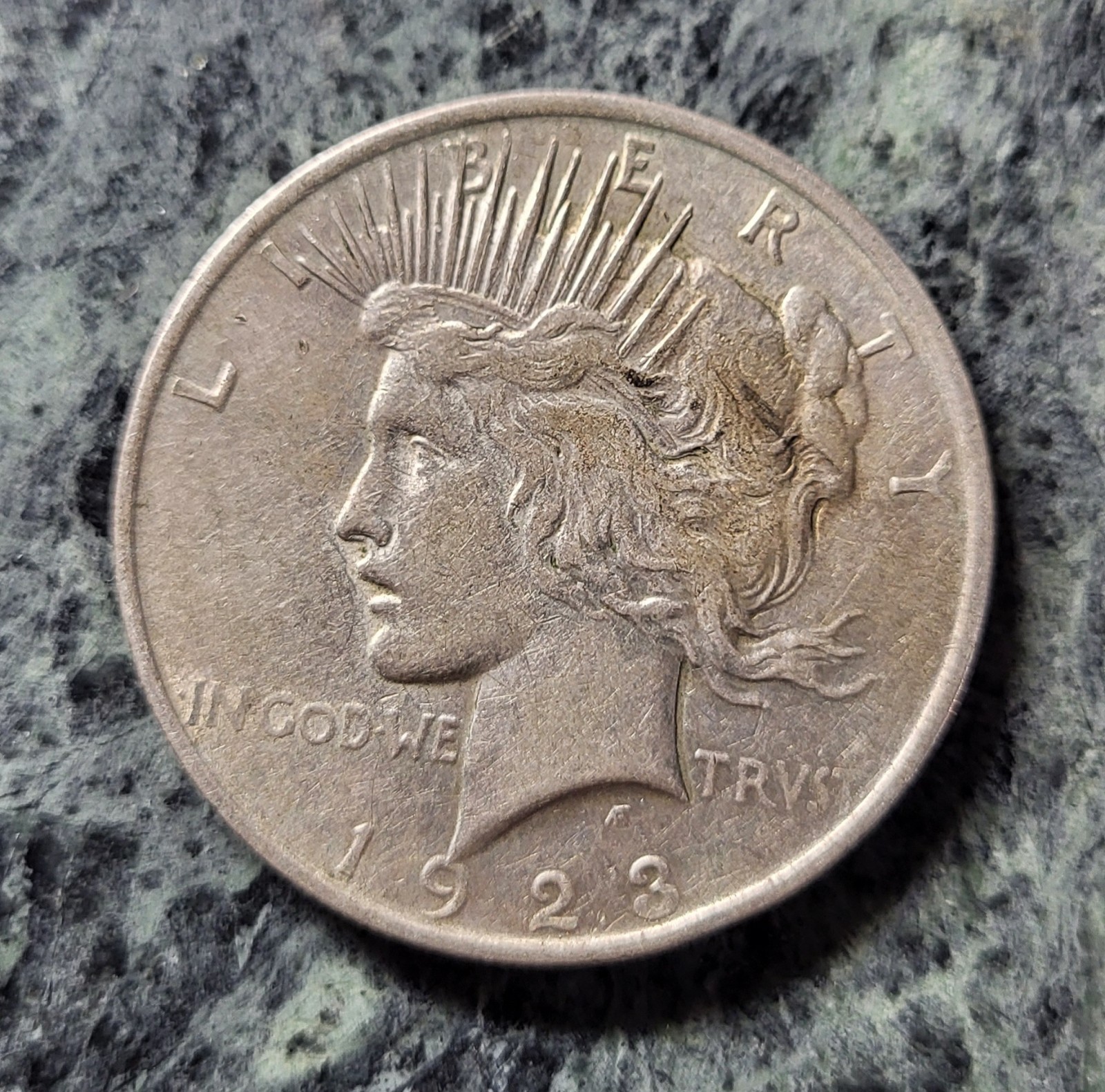 1923 peace silver dollar, actual photo of coin