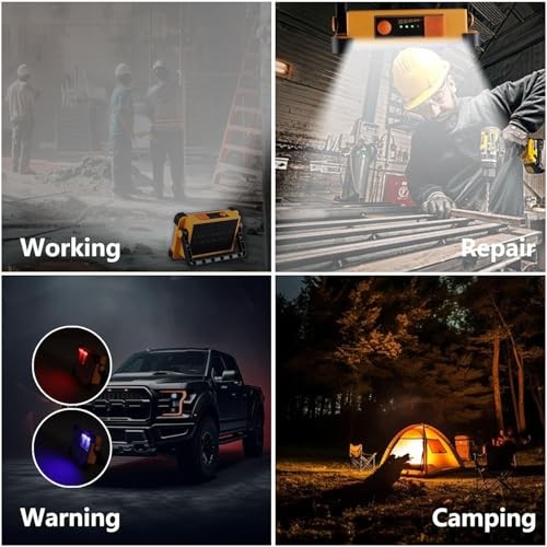 2 Pack 120W Solar Rechargeable Work Light, 144 LED 10000LM Yellow 2 Pack