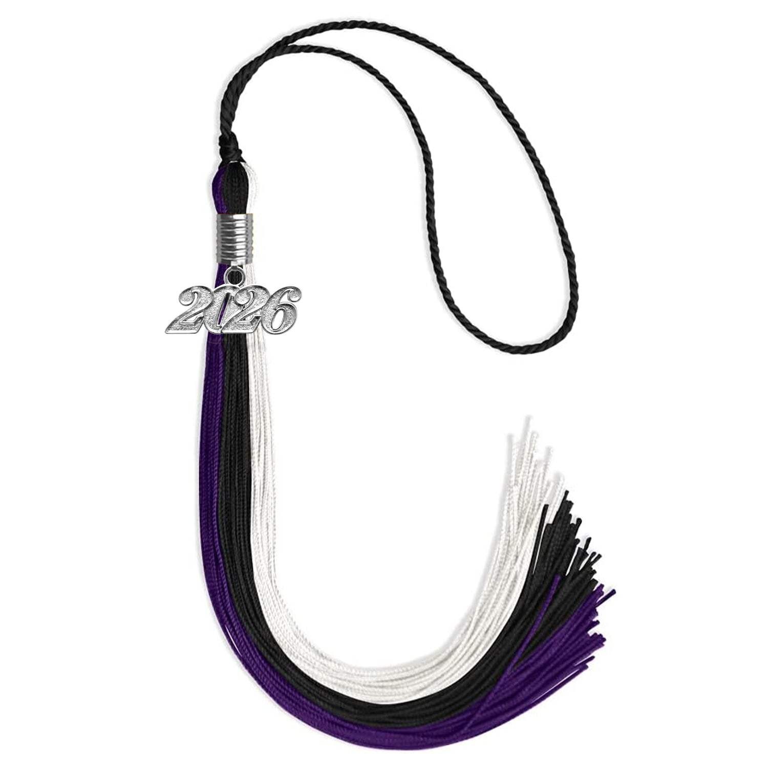 Endea Graduation Black/Purple/White Tassel With Silver Date Drop