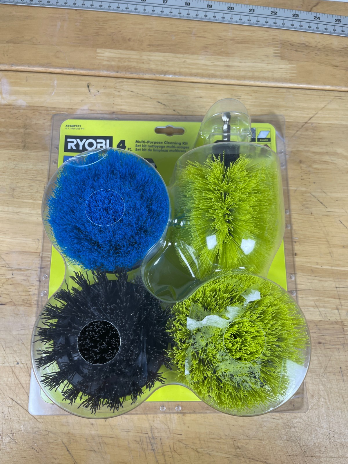 Ryobi A95MFCC1 4PC Drill Brush Cleaning Kit Soft Med Hard Hex Set
