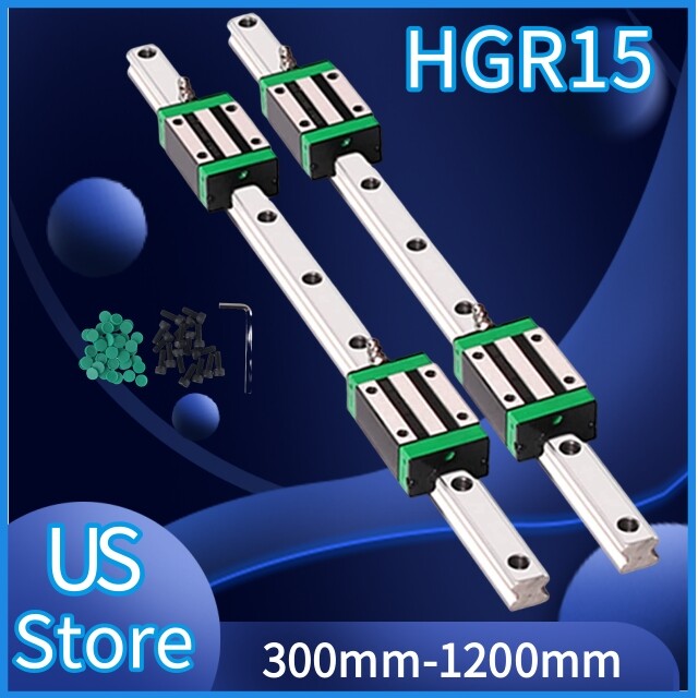 2x HGR15 Linear Guide Linear Rail 300mm-1200mm+ 4 x HGH15CA Slide Block For CNC