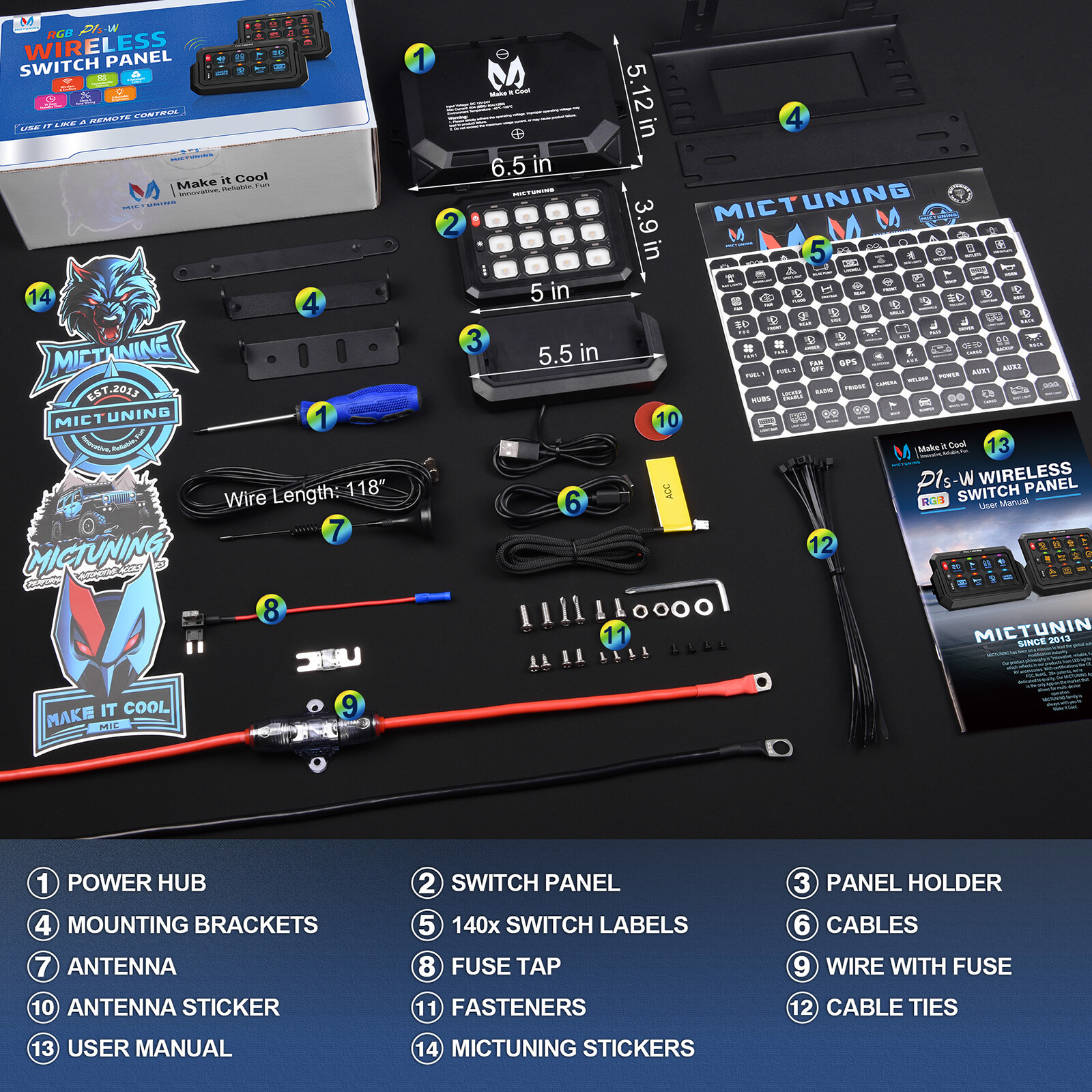 Multifunction 12 Gang Wireless Switch Panel RGB Circuit Relay Box Remote Control