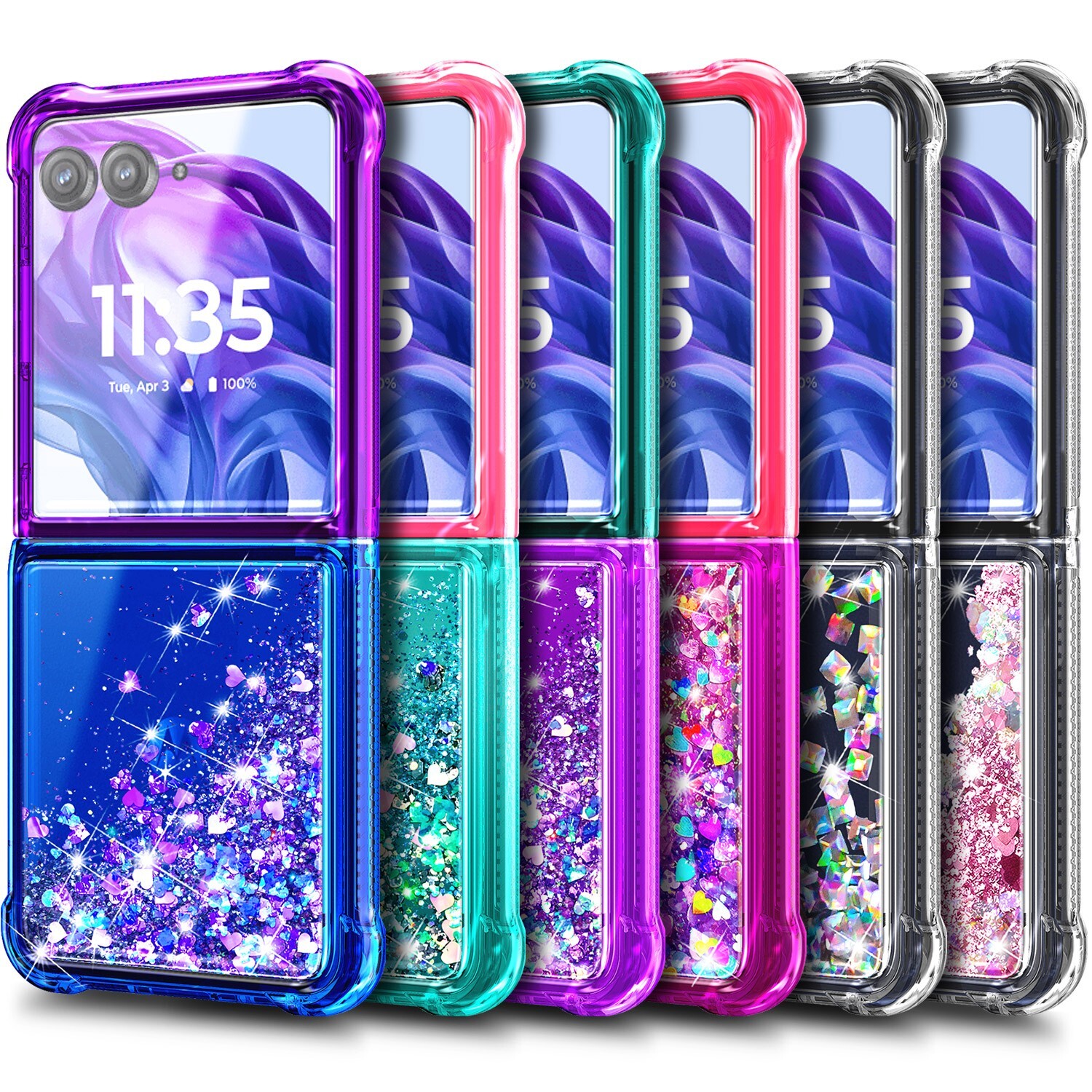 For Motorola Moto Razr 2025 Glitter Waterfall Protector Case + Luxury Lanyard