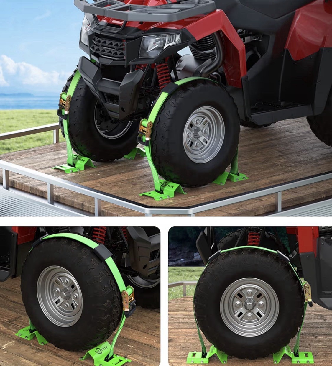Wheel Chock Tie-Down Kit with Rubber Blocks, (4,500lb Break Strength) 2 Pack