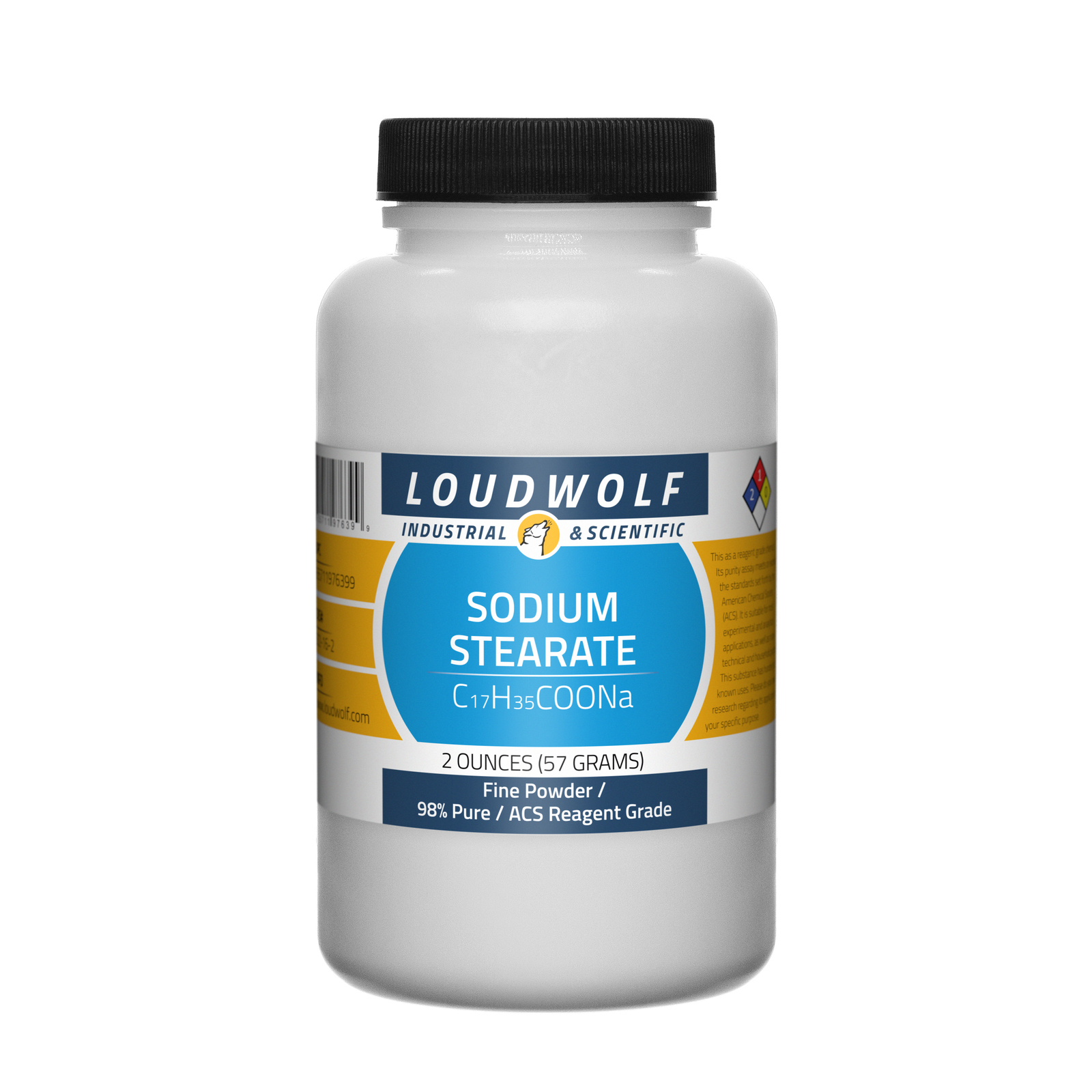 Sodium Stearate, 2oz, ACS Reagent Grade, Sturdy Bottle, SHIPS SAME DAY
