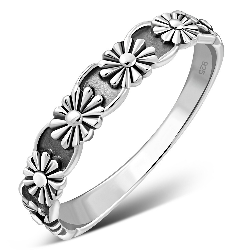 Ethnic Flower Sterling 925 Silver Ring- Multiple Sizes
