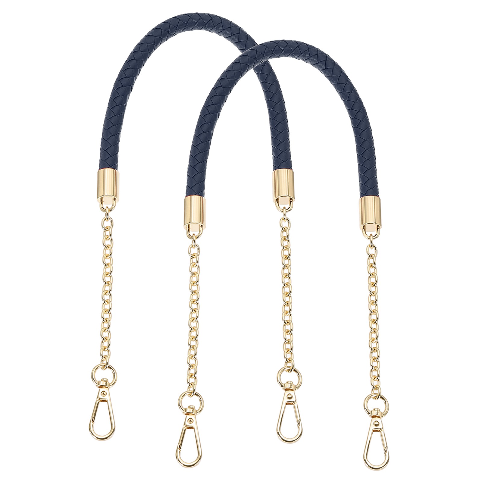 2Pcs 62cm/24.4" PU Leather Braided Purse Strap Deep Blue Light Gold Buckle