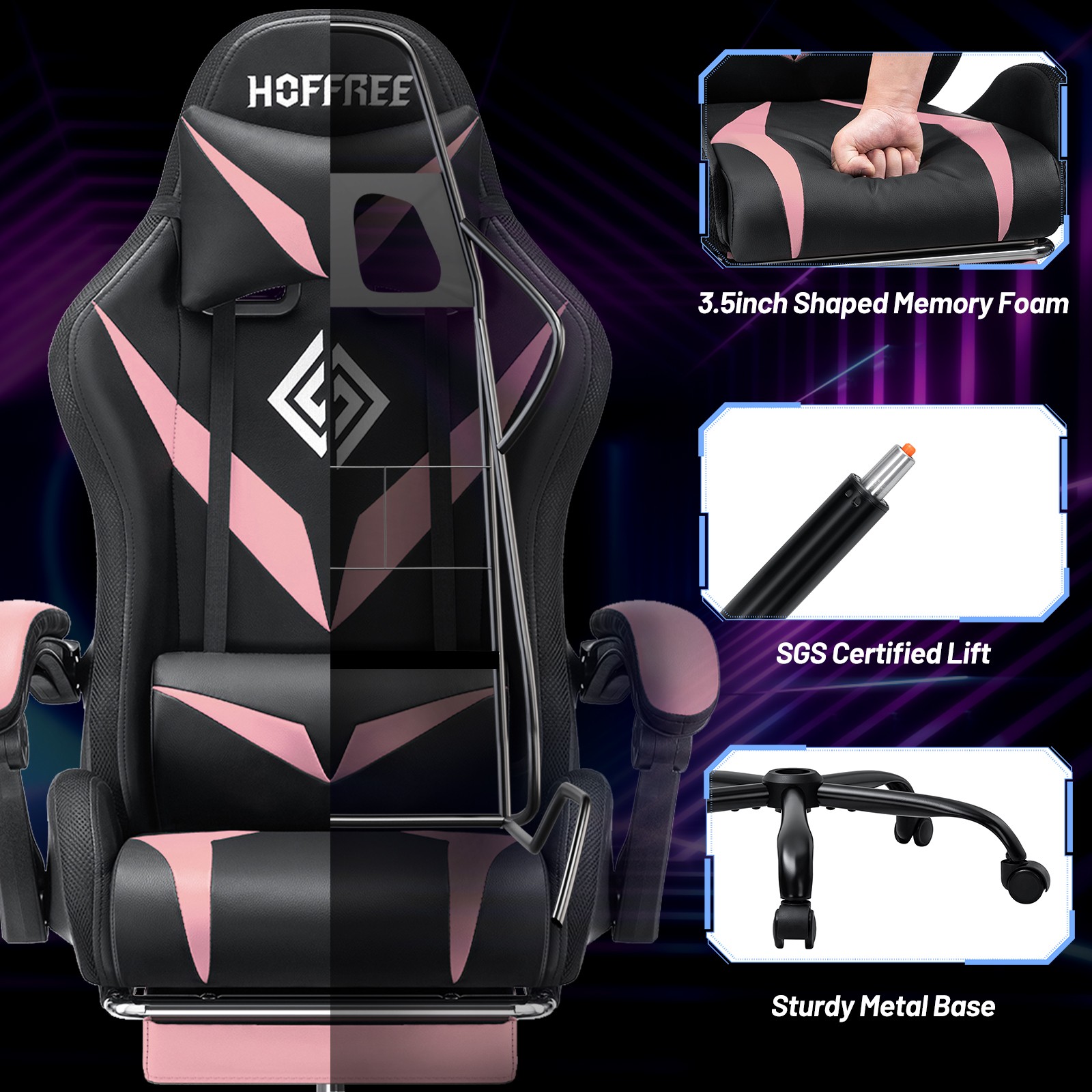 LED RGB Computer Gaming Chair Ergonomic Office Chairs Recliner Speaker Bluetooth