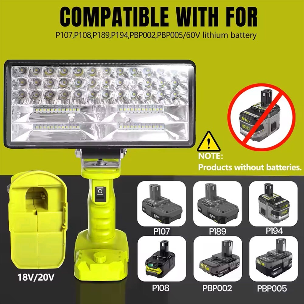 5000LM For Ryobi 18V ONE+ Battery LED Work Light Spotlight Flashlight Torch Lamp
