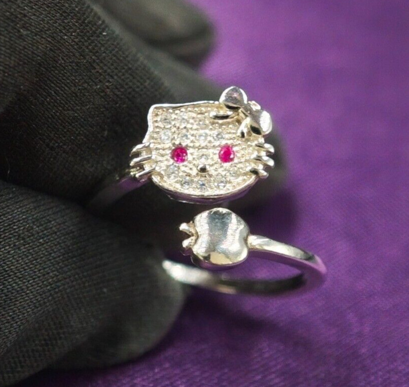 Thanksgiving Gift For Ladies Cat Face Adjustable Toe Ring Cubic Zirconia 925 SS