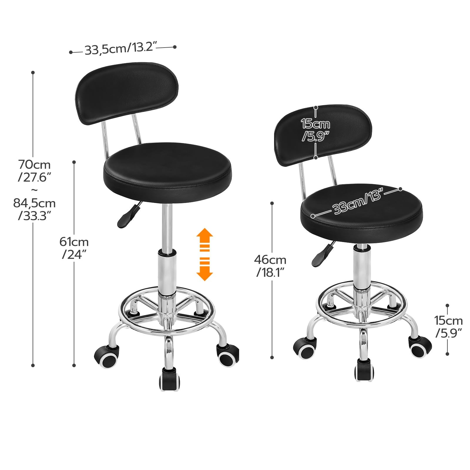 Height Adjustable Rolling Stool, 360° Rotating Drafting Chair, Multi-Purpose ...