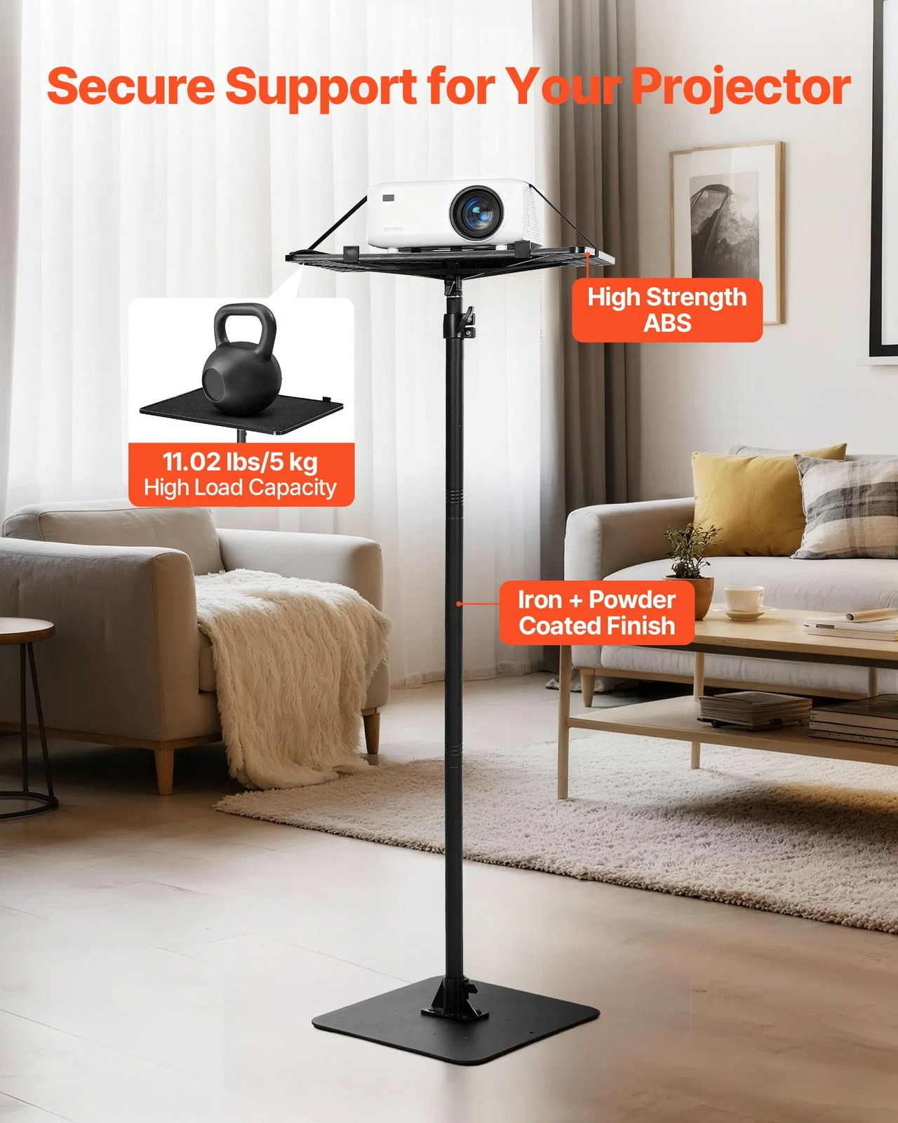 Projector Stand, Projector Floor Stand with Adjustable Height 30.3 to 63.4 inch,
