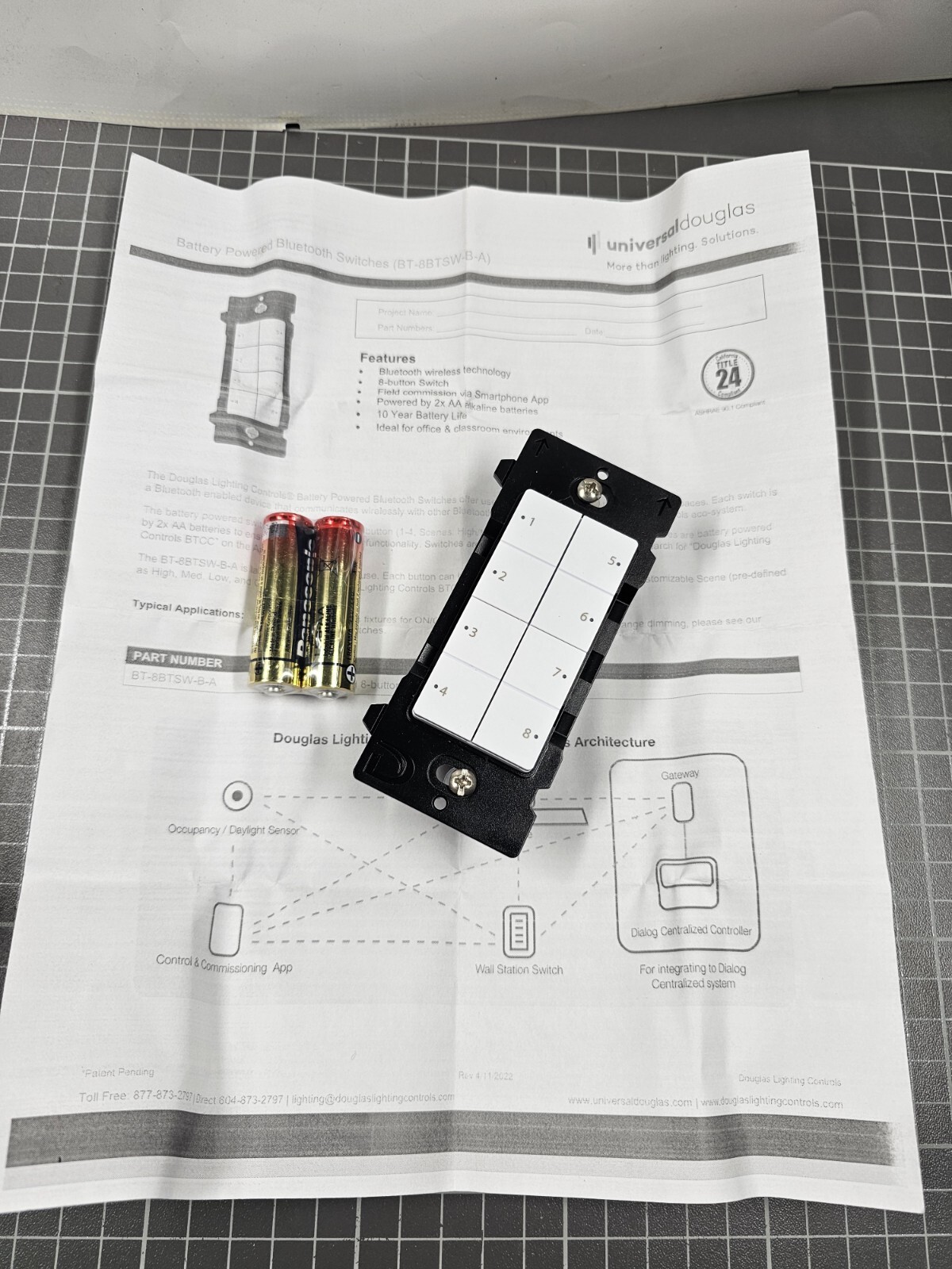 Universal Douglas BT-8BTSW-B-A Battery Powered Bluetooth Wireless Switch