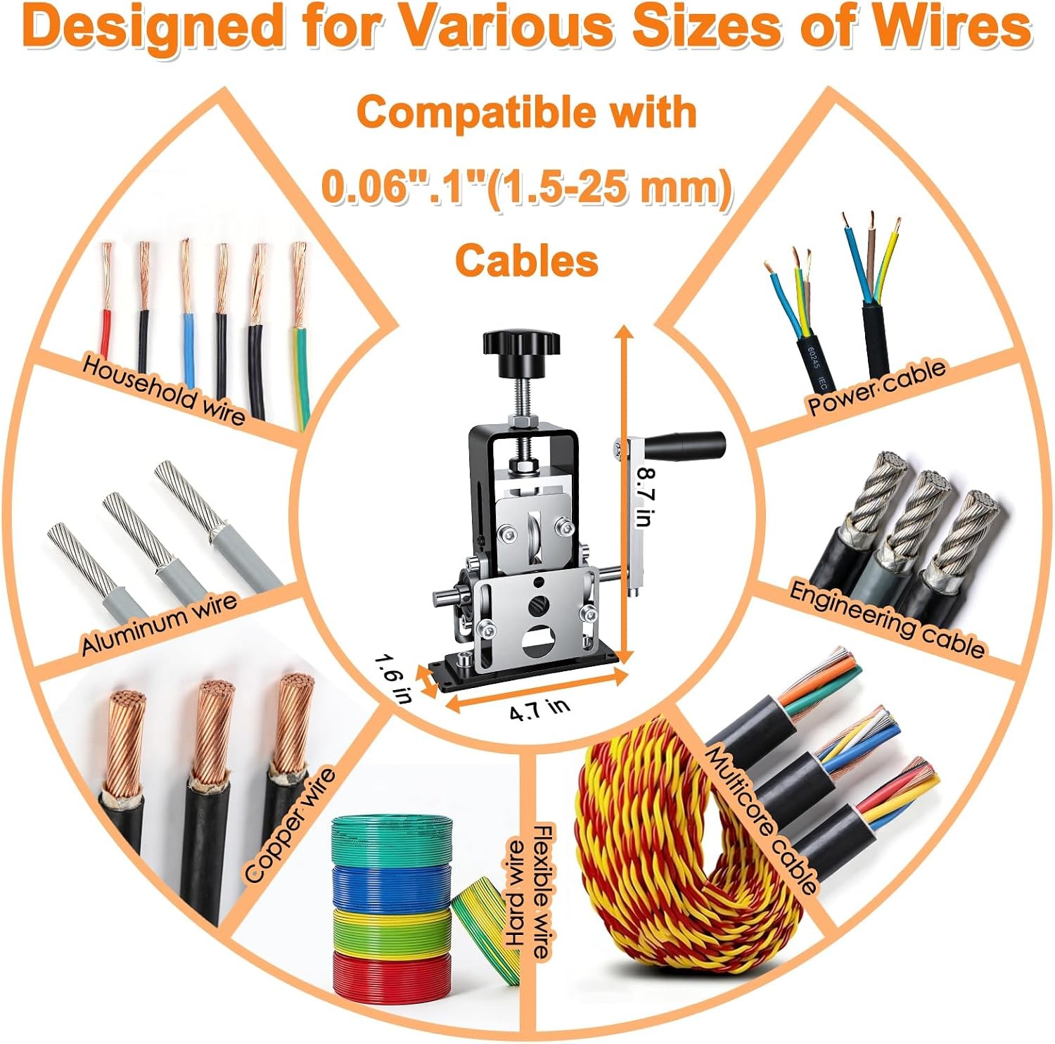 Multi Function Wire Stripper 0.06"-1" Hand Crank Tool For Waste Copper Recycling