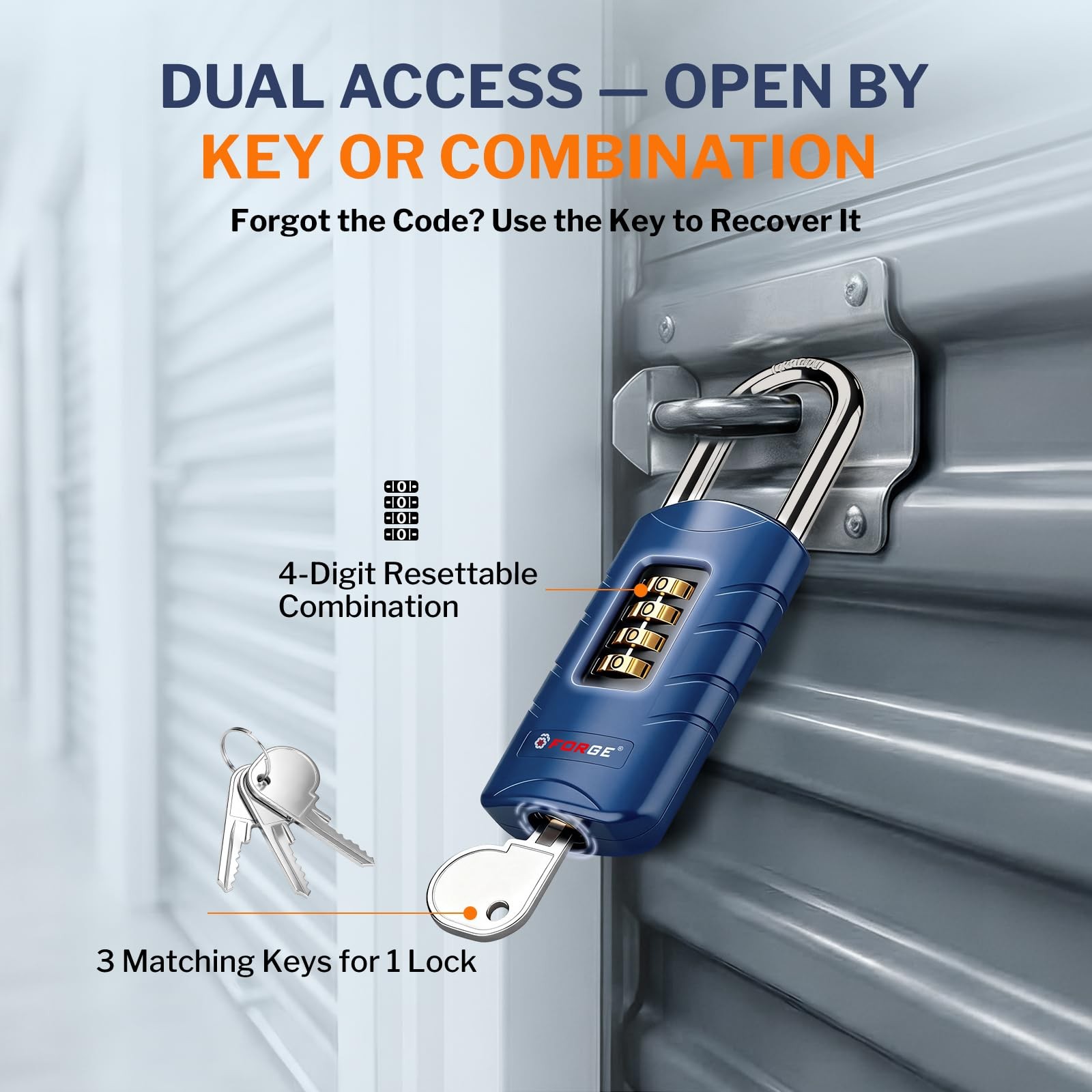 Forge 4-Digit Combination Padlock with Backup Keys, Recover Forgotten Code, W...
