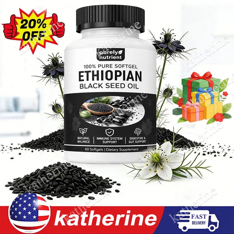 Ethiopian Black Seed Oil Softgels |4.64% Thymoquinone | Non-Gmo, Gluten-Free,60