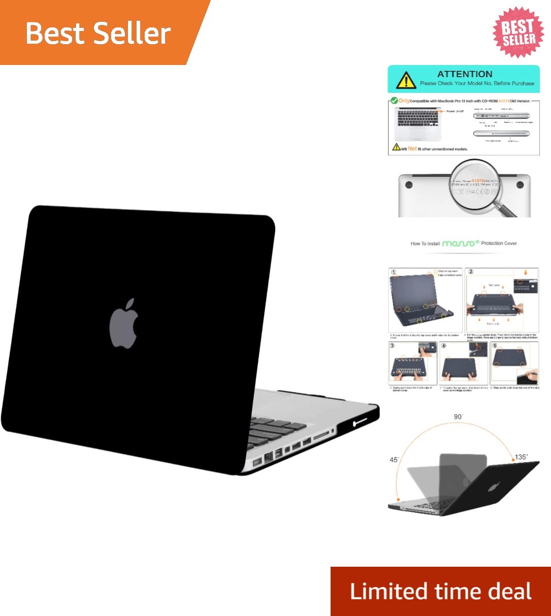 Snap-On Black Hard Shell Cover for MacBook Pro 13 A1278 – Complete Protection