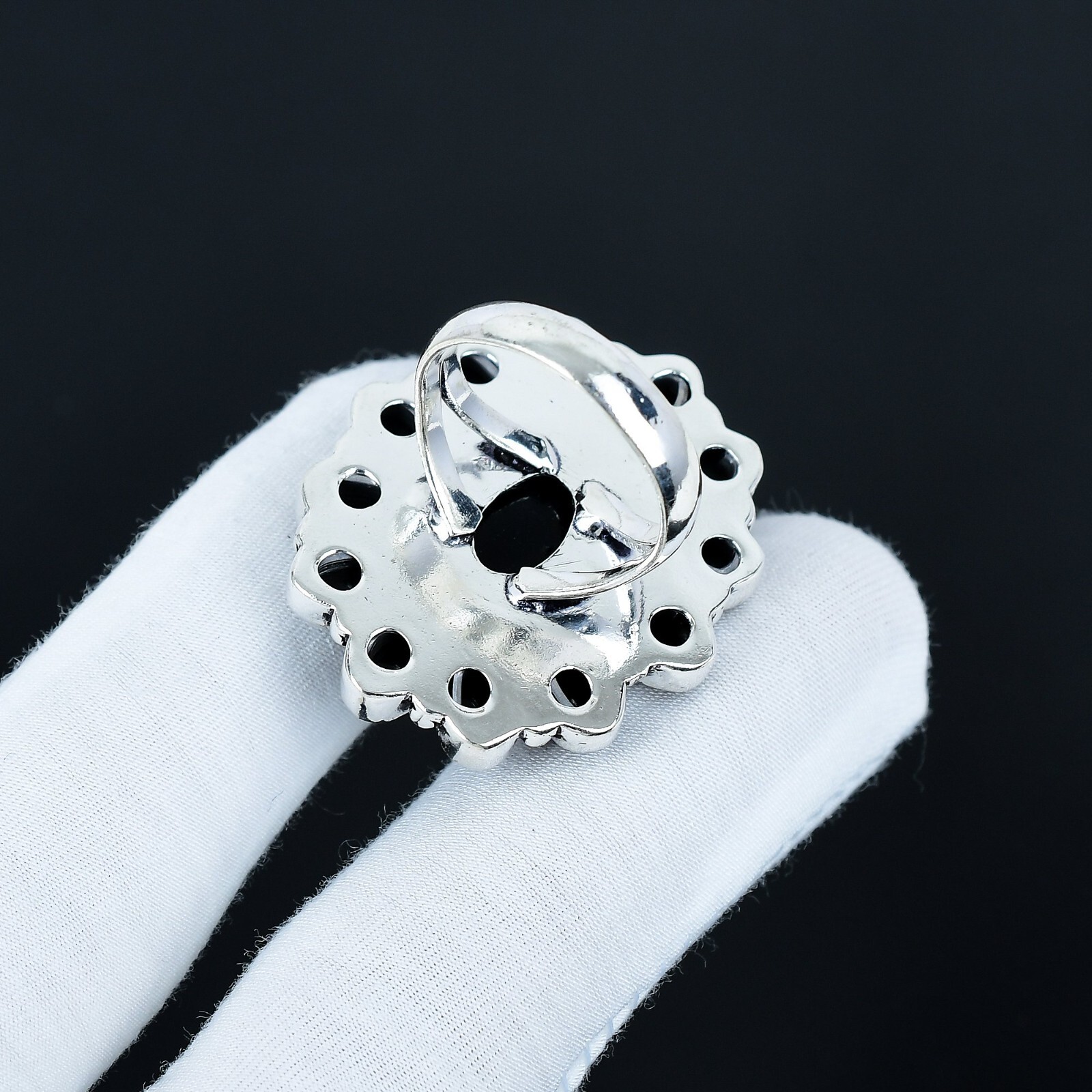 Black Onyx Gemstone 925 Sterling Silver Flower Ring Handmade Ring Wadding Gifts