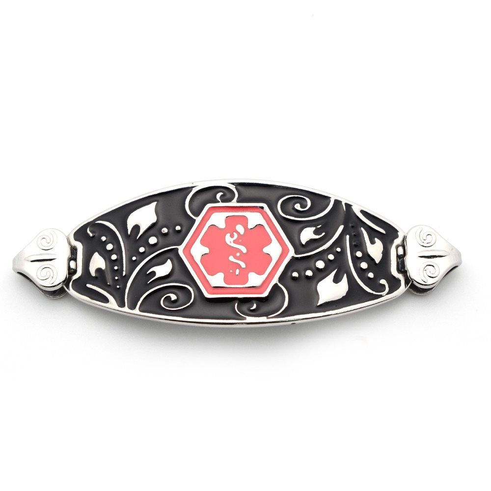 Medical Alert Stainless Filigree ID Tag for Bracelet - Diabetes, T1, T2, Insulin