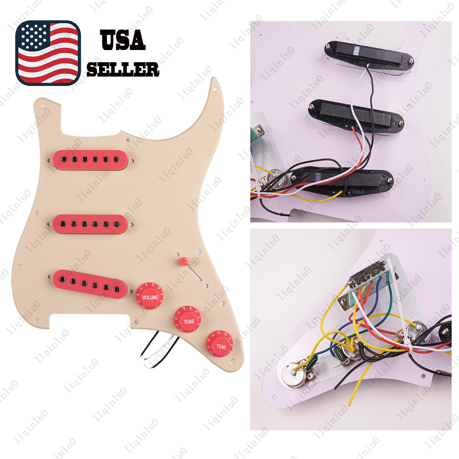 Prewired-Loaded SSS Pickguard Ceramic Pickups For Strat Beige&Pink