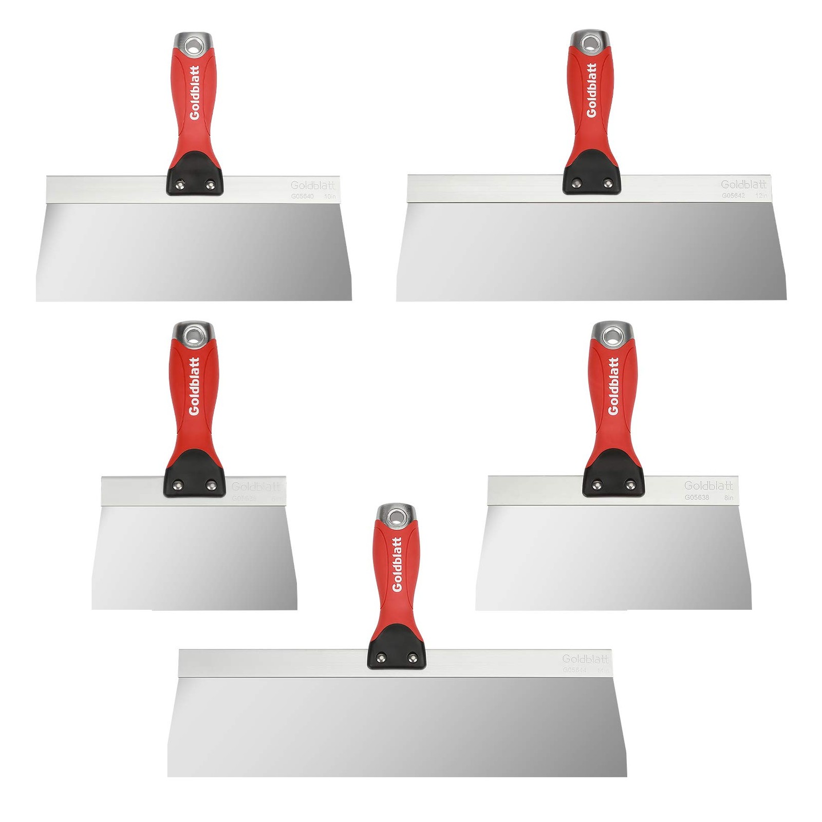 Goldblatt 5 Piece Stainless Steel Taping Knife Set for Drywall Finishing