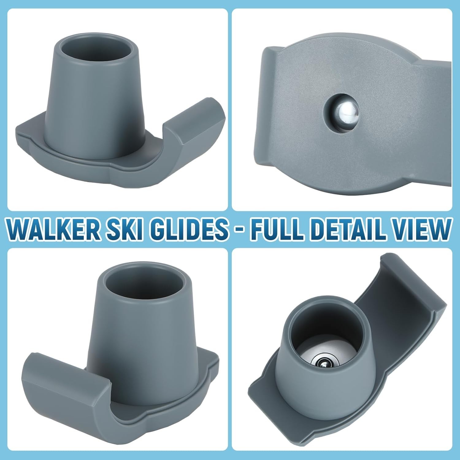 Walker Ski Glides 2 Pack Universal Walker Feet Caps Sliders Gray