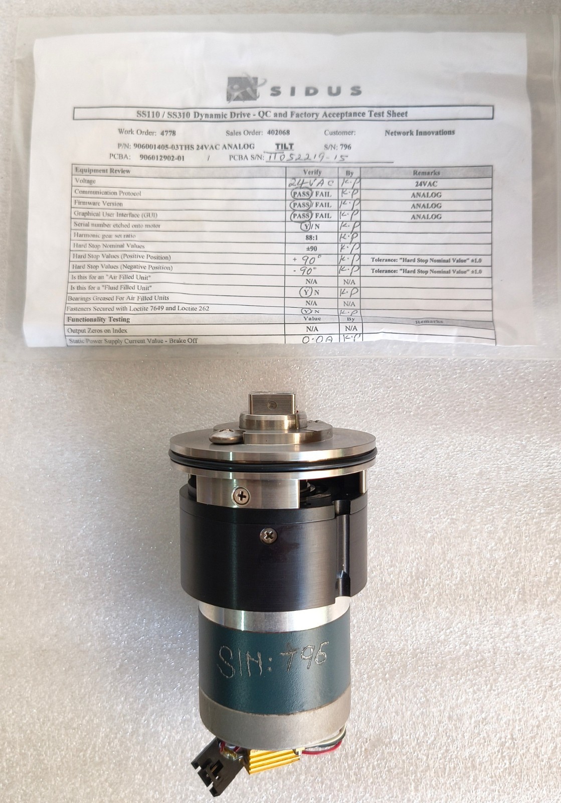 SIDUS SS110-310 DYANMIC DRIVE ASSEMBLY - PAN AXIS 24VAC #2